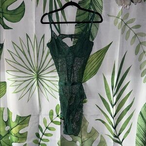 La Vie En Rose Deep Green Lace Bodysuit